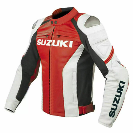 Suzuki GSXR Red and White Motorcycle Racing Jacket and suits