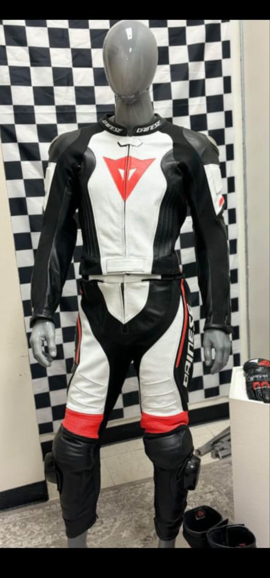 Motorcycle Leather Racing Suit white and black