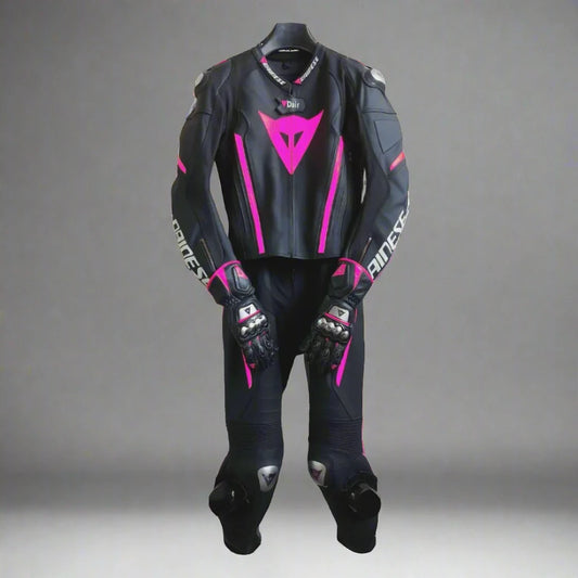 Customized Pink Laguna Seca 4 Leather Motorcycle Motorbike Suit