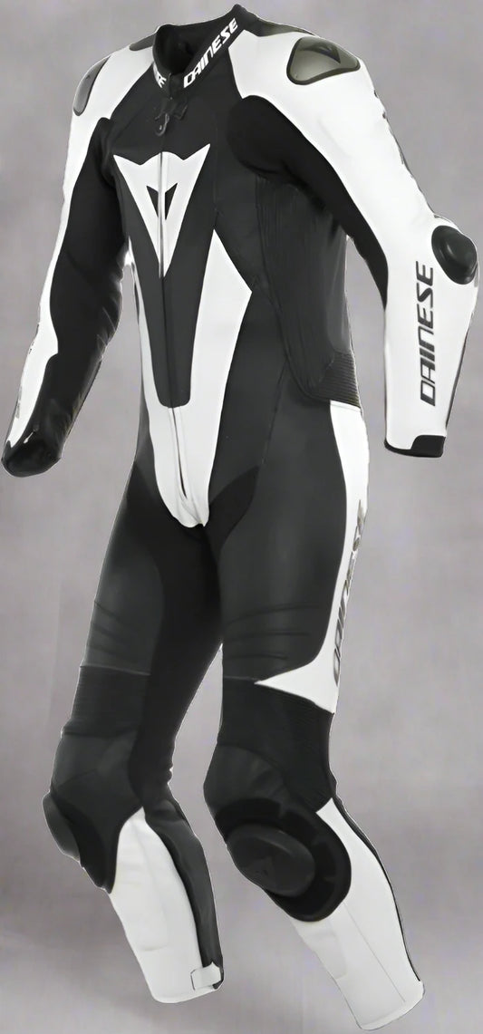 Laguna Seca 5 One Piece Perforated Motorcycle Leather Suit Black / White